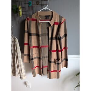 Tahari Plaid Midi Cardigan Longline Duster Open Hanging Size s